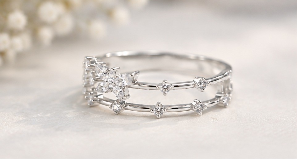 Handcrafted sterling silver bloom ring with floral detailing